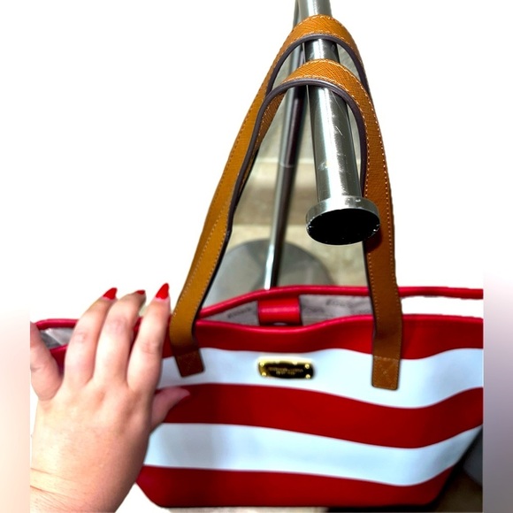 MICHAEL Michael Kors Jet Set Travel Stripe Large Travel Tote Red/White - Picture 10 of 12